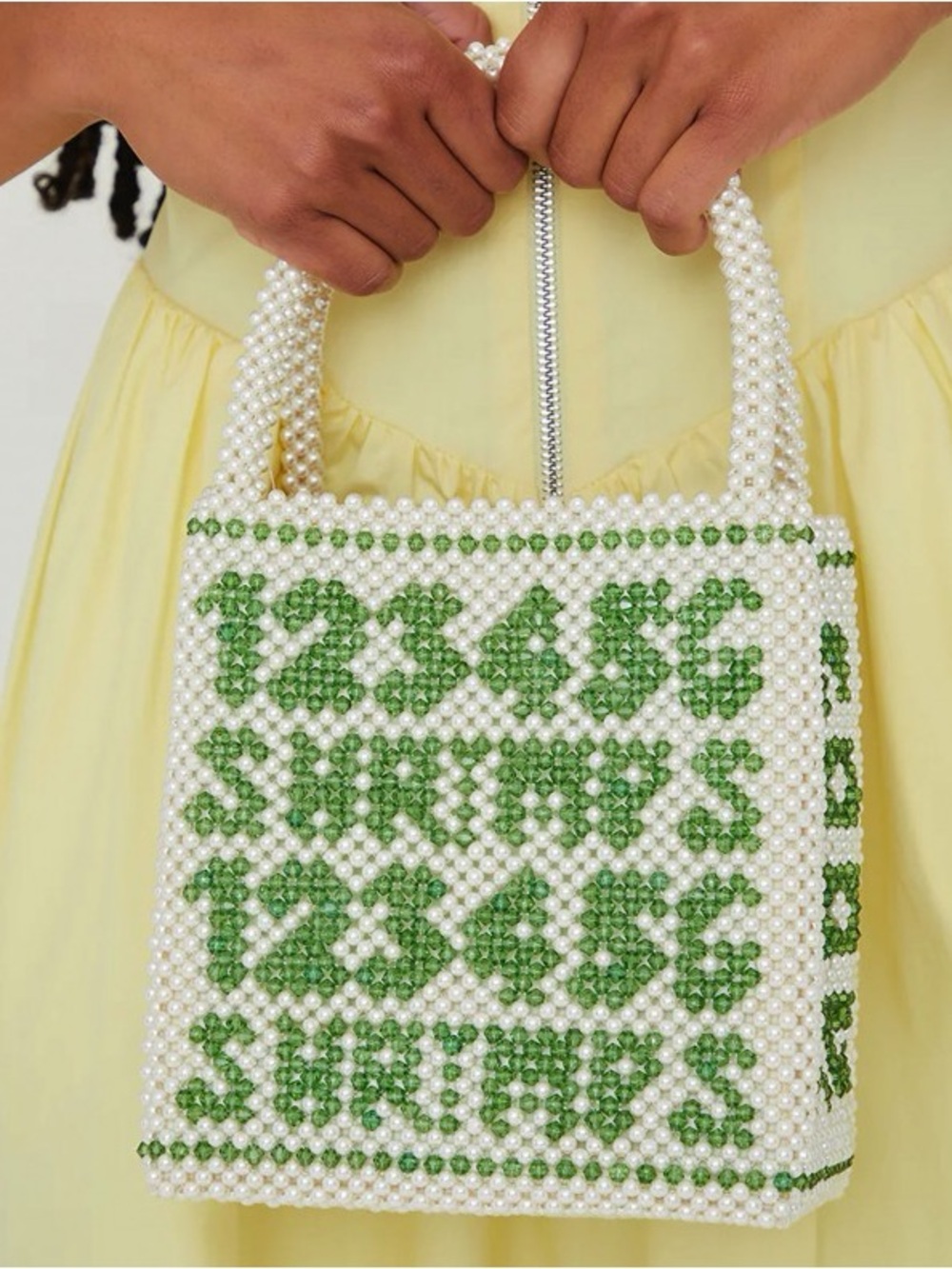 Shrimps London Pearl Beaded Bag in White and Green